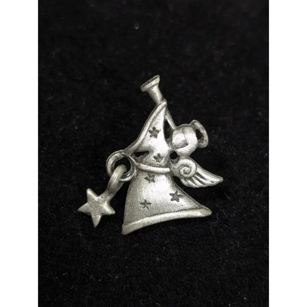 Vintage JJ Jonette Silver Tone Christmas Angel Star Charm‎ Small Pin Brooch